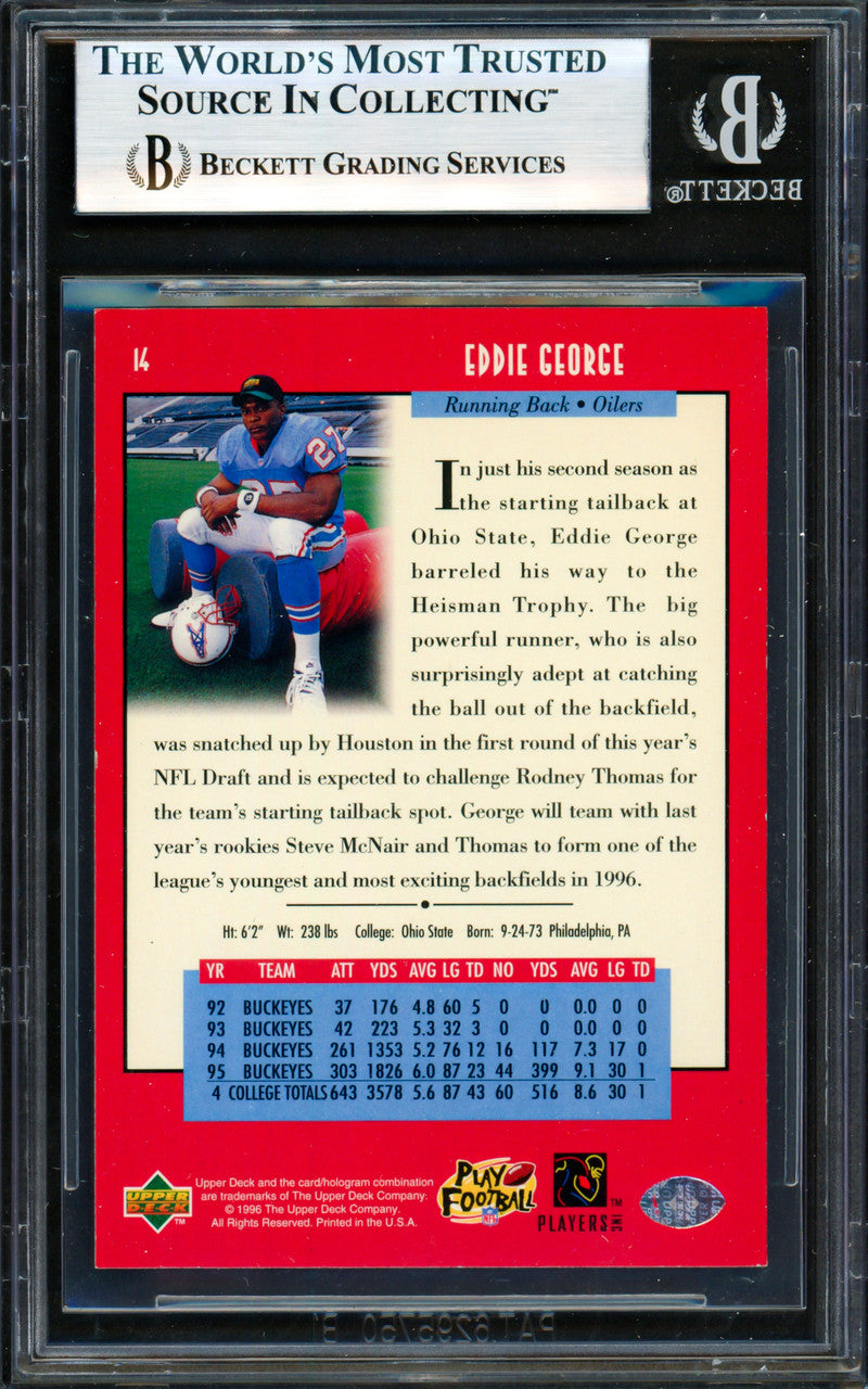 Eddie George Autographed 1996 Upper Deck Rookie Card #14 Houston Oilers Beckett BAS #19958091