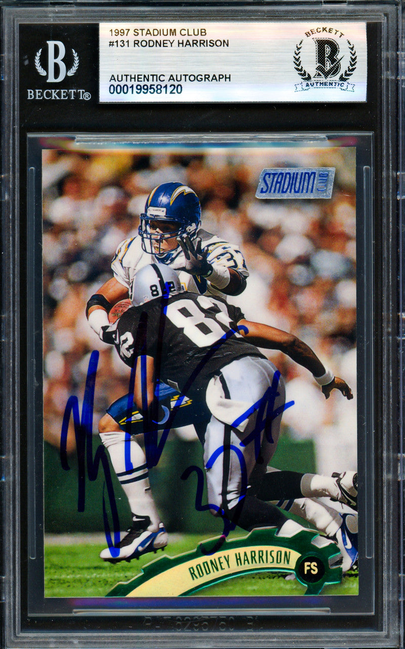 Rodney Harrison Autographed 1997 Stadium Club Rookie Card #131 San Diego Chargers Beckett BAS #19958120