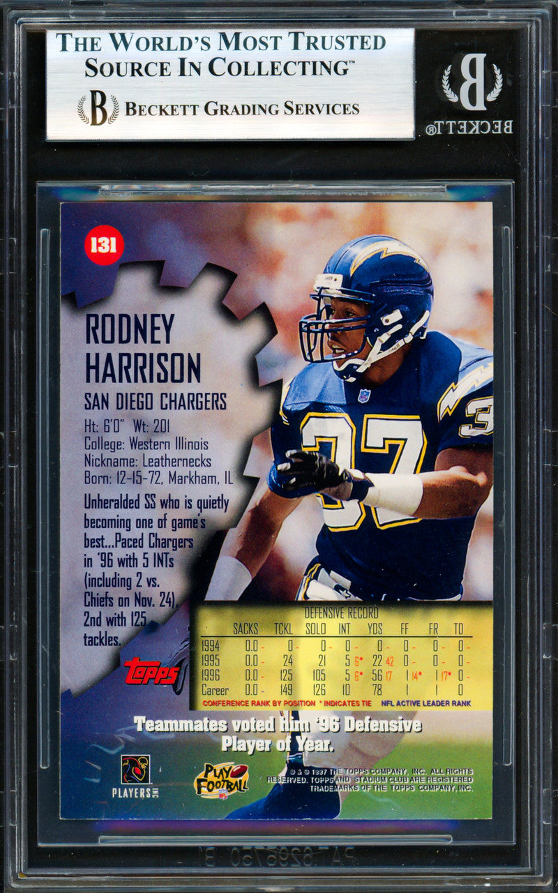 Rodney Harrison Autographed 1997 Stadium Club Rookie Card #131 San Diego Chargers Beckett BAS #19958120