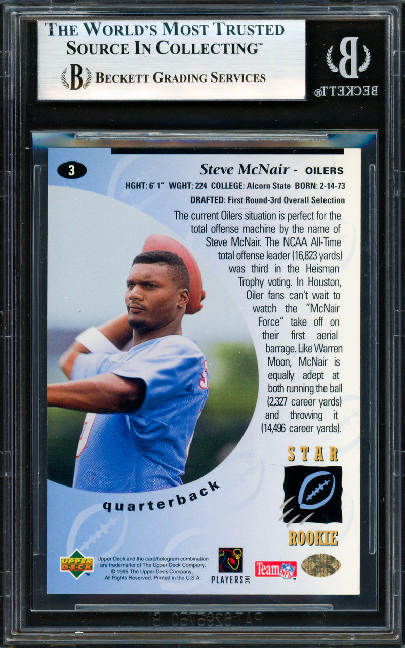Steve McNair Autographed 1995 Upper Deck Rookie Card #3 Houston Oilers Beckett BAS #19958234
