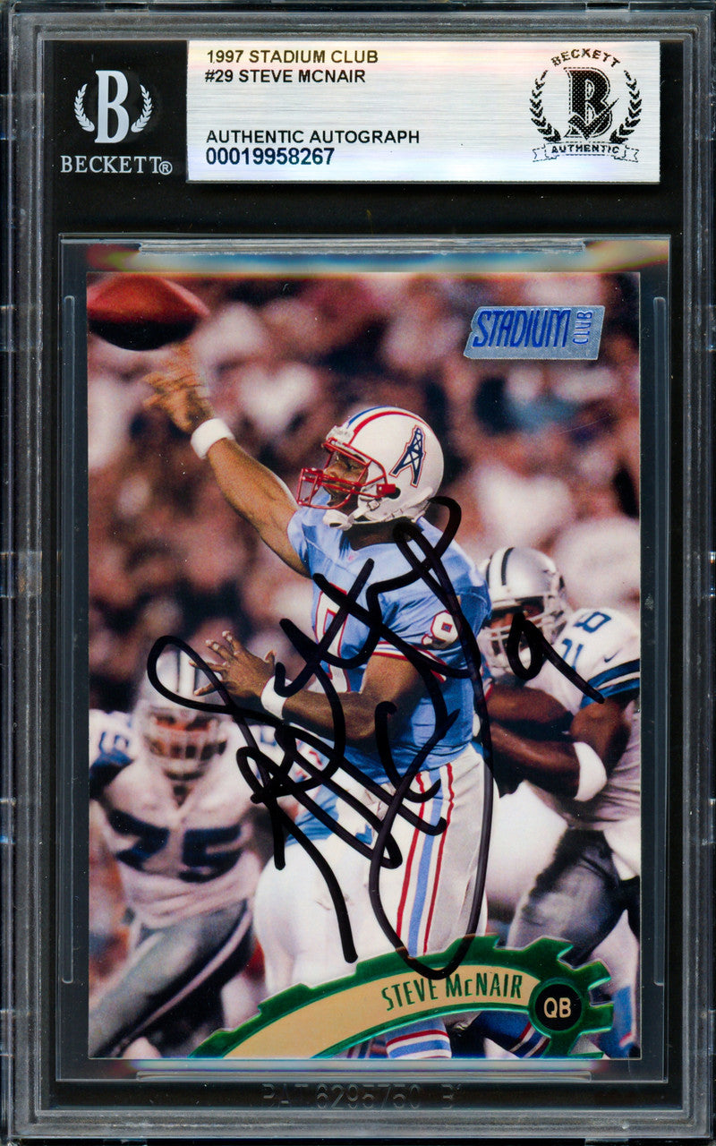 Steve McNair Autographed 1997 Stadium Club Card #29 Houston Oilers Beckett BAS #19958267