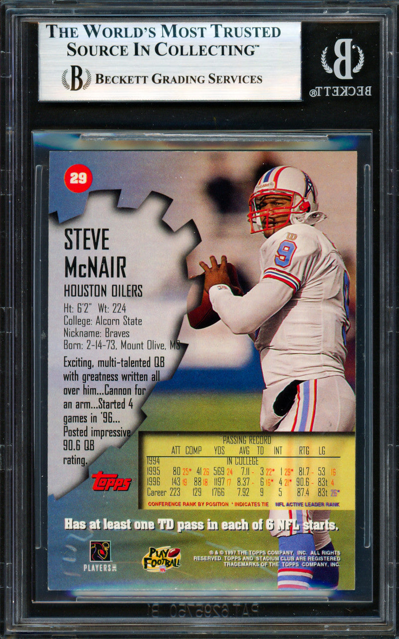 Steve McNair Autographed 1997 Stadium Club Card #29 Houston Oilers Beckett BAS #19958267