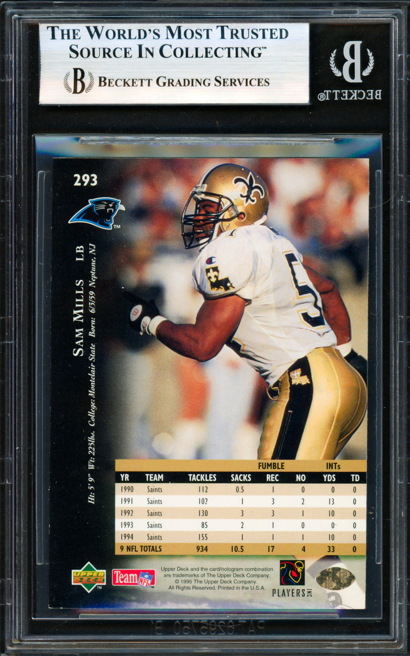 Sam Mills Autographed 1995 Upper Deck Card #293 New Orleans Saints Beckett BAS #19958470