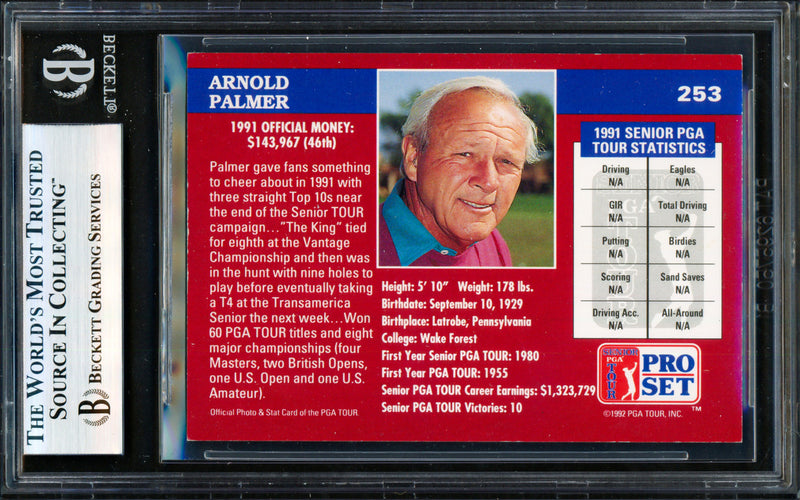 Arnold Palmer Autographed 1992 Pro Set Card #253 Beckett BAS #19958540