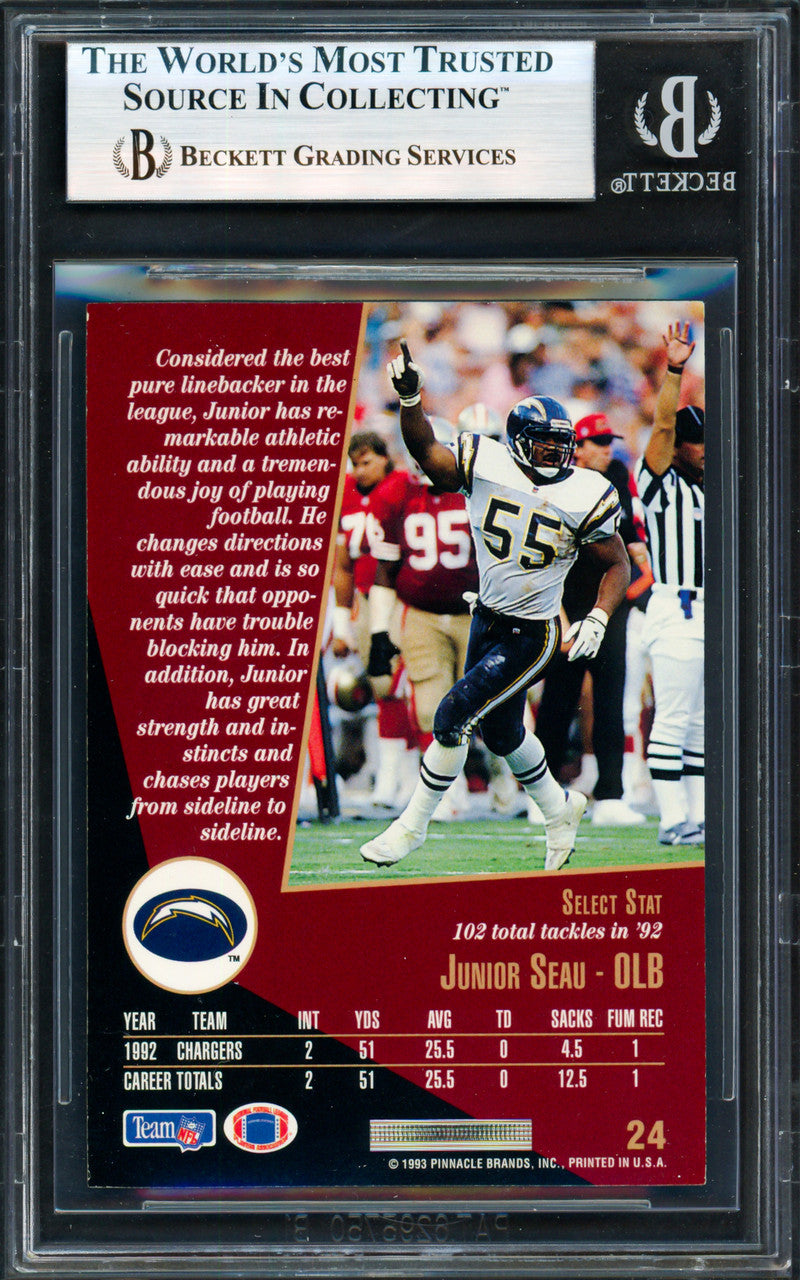 Junior Seau Autographed 1993 Score Select Card #24 San Diego Chargers Beckett BAS #19958565