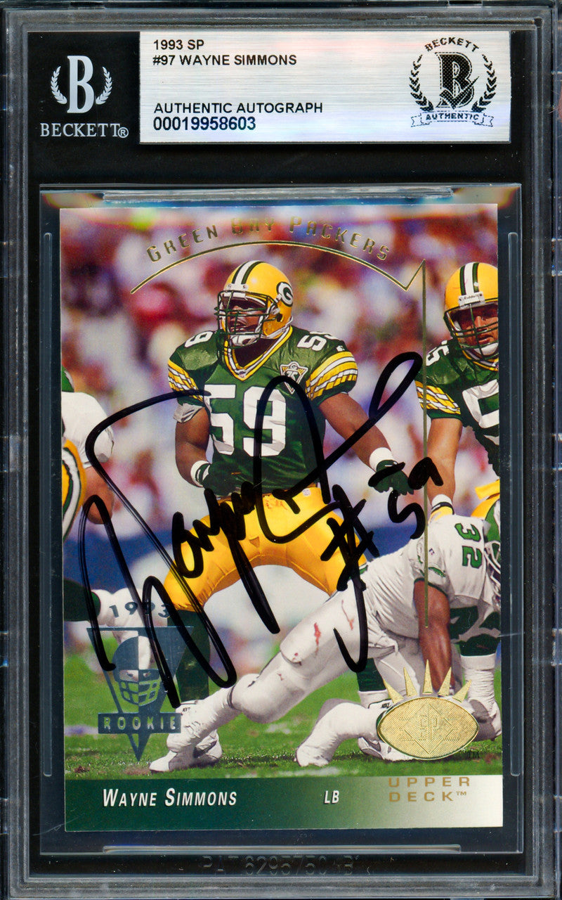 Wayne Simmons Autographed 1993 Upper Deck SP Rookie Card #97 Green Bay Packers Beckett BAS #19958603