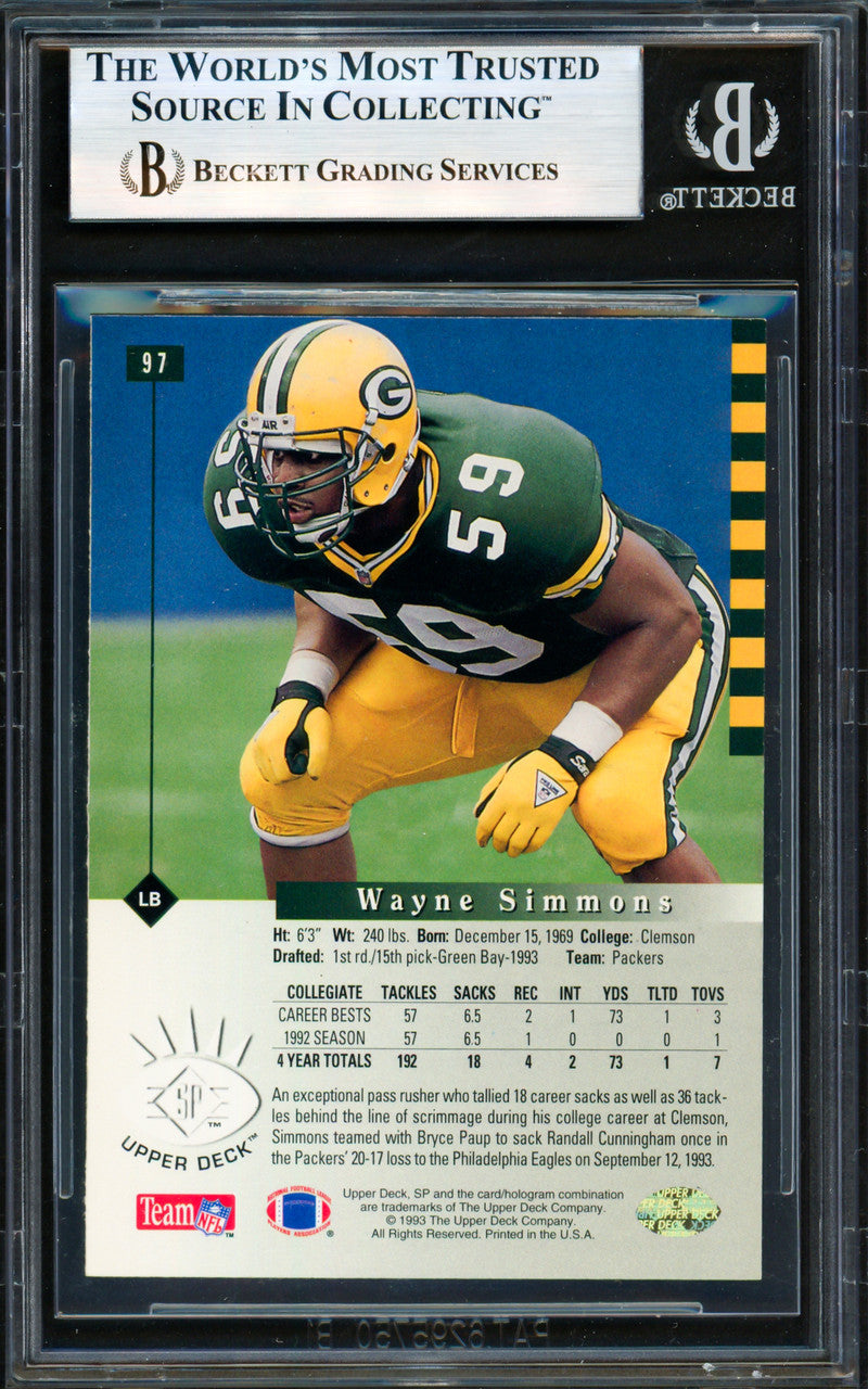 Wayne Simmons Autographed 1993 Upper Deck SP Rookie Card #97 Green Bay Packers Beckett BAS #19958603