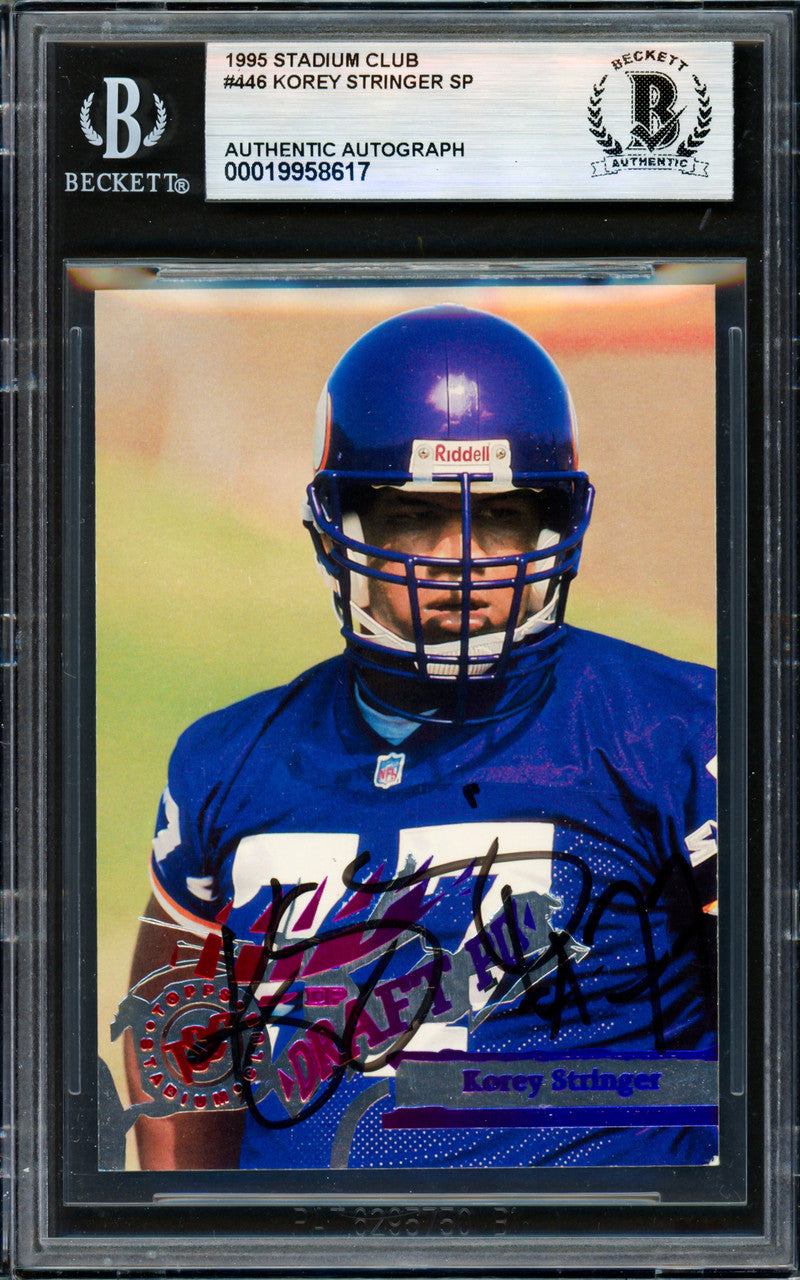 Korey Stringer Autographed 1995 Stadium Club Rookie Card #D446 Minnesota Vikings Beckett BAS #19958617