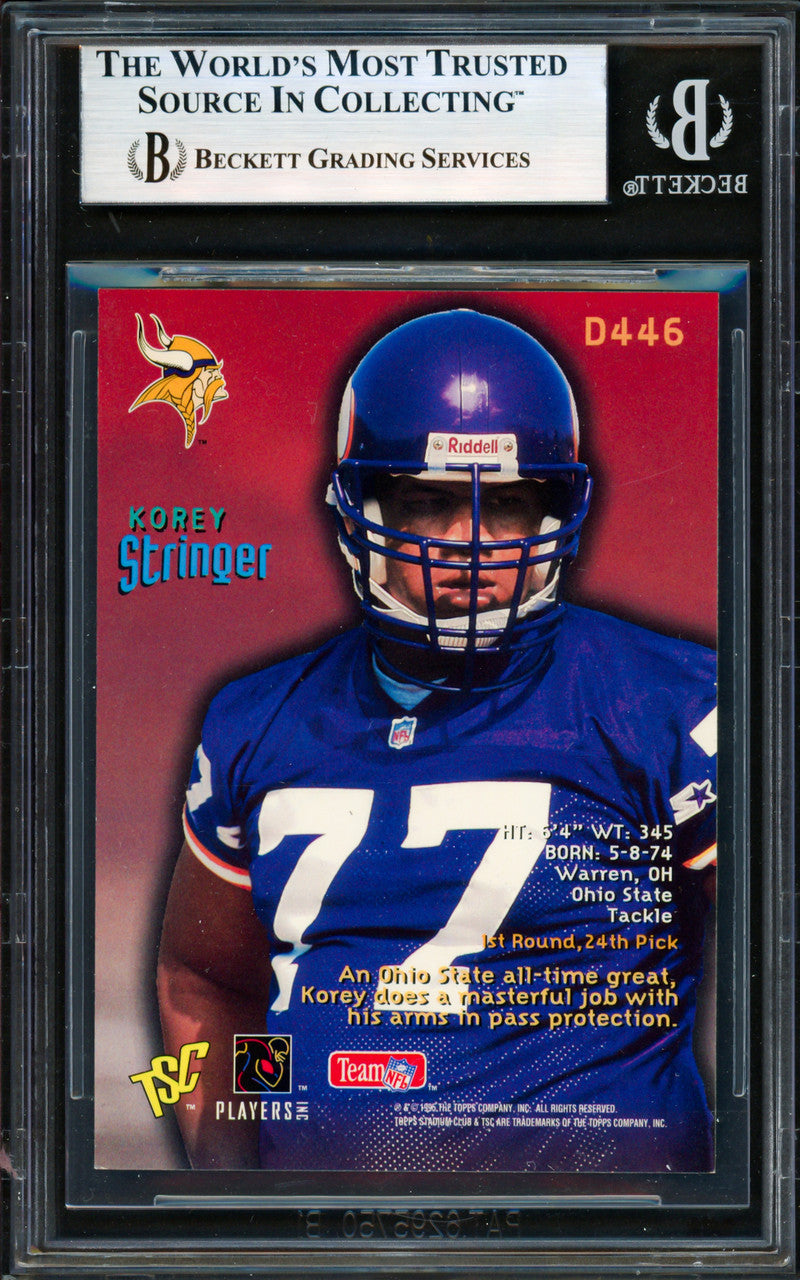Korey Stringer Autographed 1995 Stadium Club Rookie Card #D446 Minnesota Vikings Beckett BAS #19958617