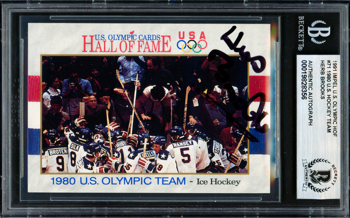 Herb Brooks Autographed 1991 Impel Card #71 1980 Team USA (Signed Twice) Beckett BAS #19828356