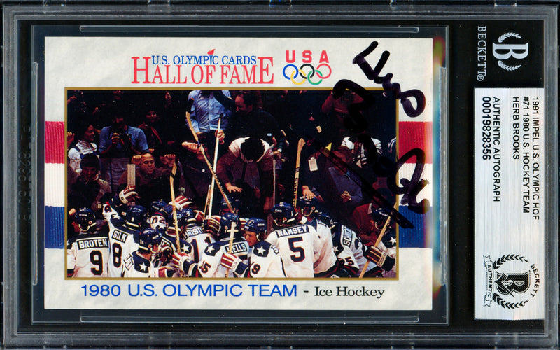 Herb Brooks Autographed 1991 Impel Card #71 1980 Team USA (Signed Twice) Beckett BAS #19828356