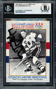 Herb Brooks Autographed 1991 Impel Card #72 1980 Team USA "Sweetness" Beckett BAS #19828372