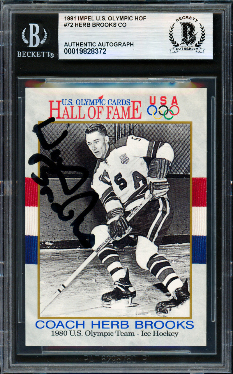 Herb Brooks Autographed 1991 Impel Card #72 1980 Team USA "Sweetness" Beckett BAS #19828372