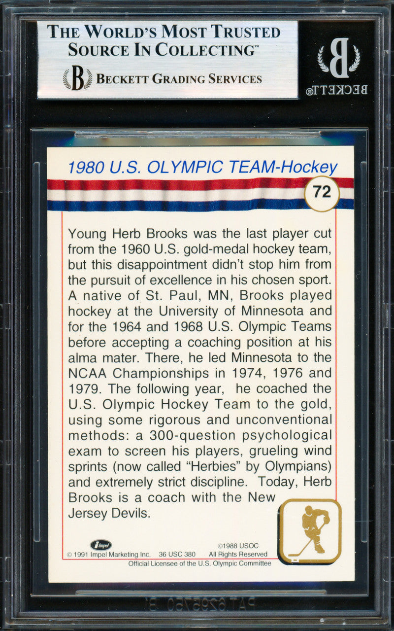 Herb Brooks Autographed 1991 Impel Card #72 1980 Team USA "Sweetness" Beckett BAS #19828372