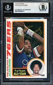 Julius Dr. J Erving Autographed 1978-79 Topps Card #130 Philadelphia 76ers Beckett BAS #19828411
