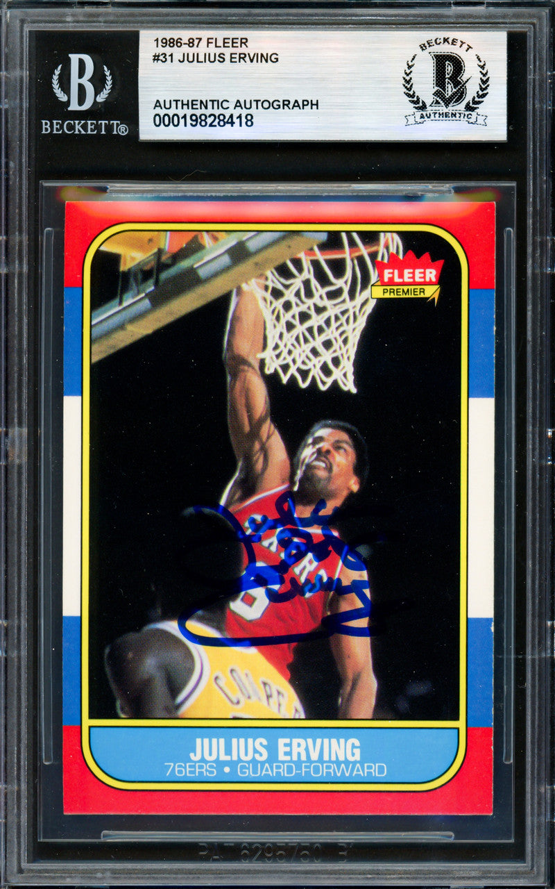 Julius Dr. J Erving Autographed 1986-87 Fleer Card #31 Philadelphia 76ers Beckett BAS #19828418