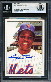 Willie Mays Autographed 1976 SSPC Card #616 New York Mets Beckett BAS #19831511