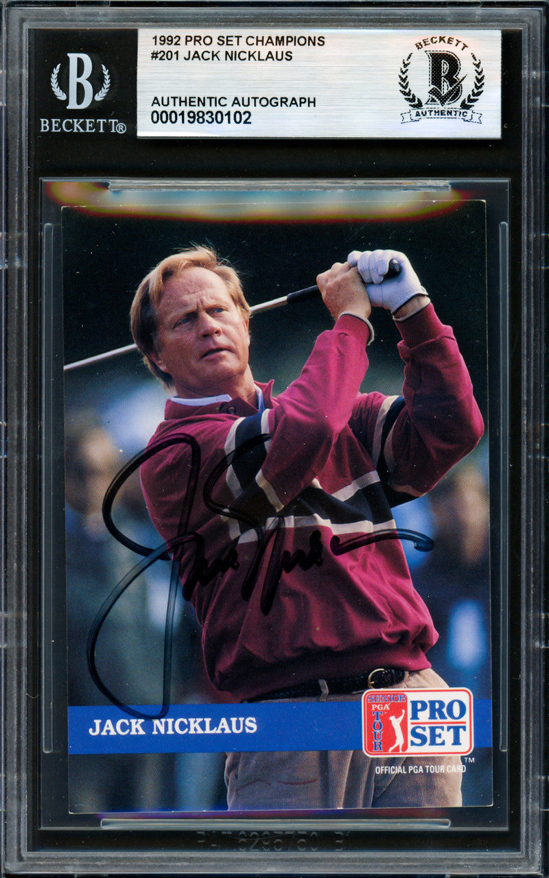 Jack Nicklaus Autographed 1992 Pro Set Card #201 Beckett BAS #19830102
