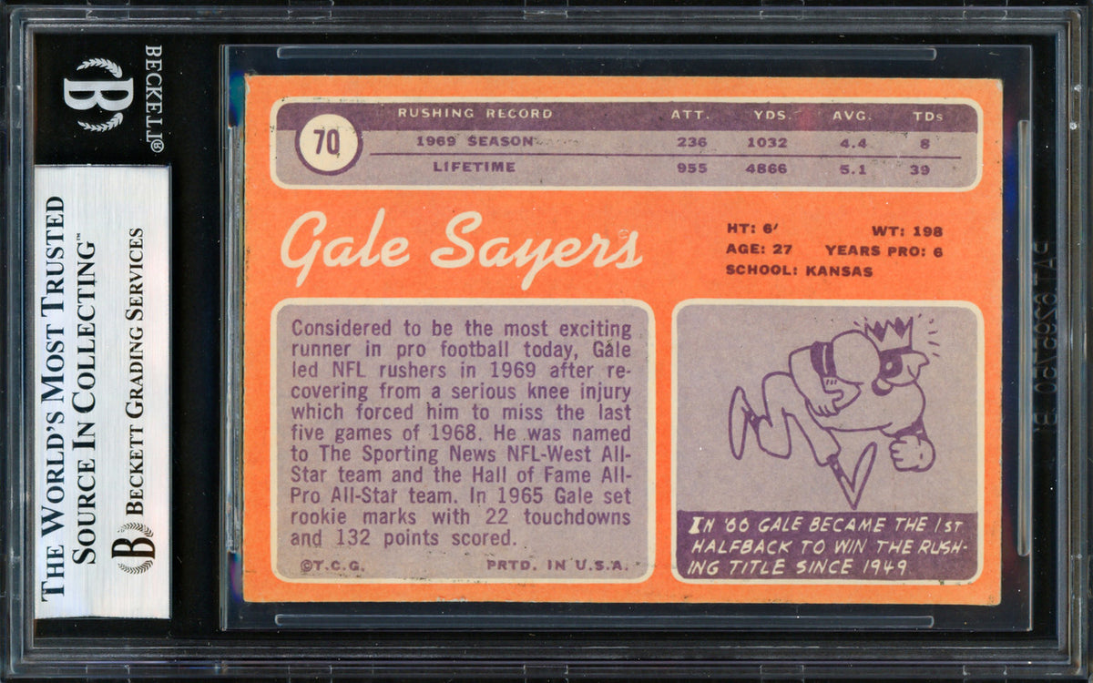 Gale Sayers Autographed 1970 Topps Card #70 Chicago Bears Beckett BAS #19830456