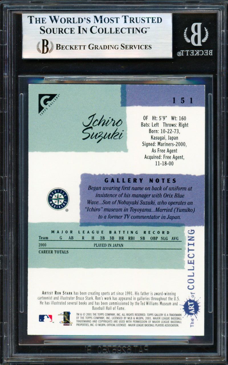 Ichiro Suzuki Autographed 2001 Topps Gallery English Rookie Card #151 Seattle Mariners Beckett BAS #19830816