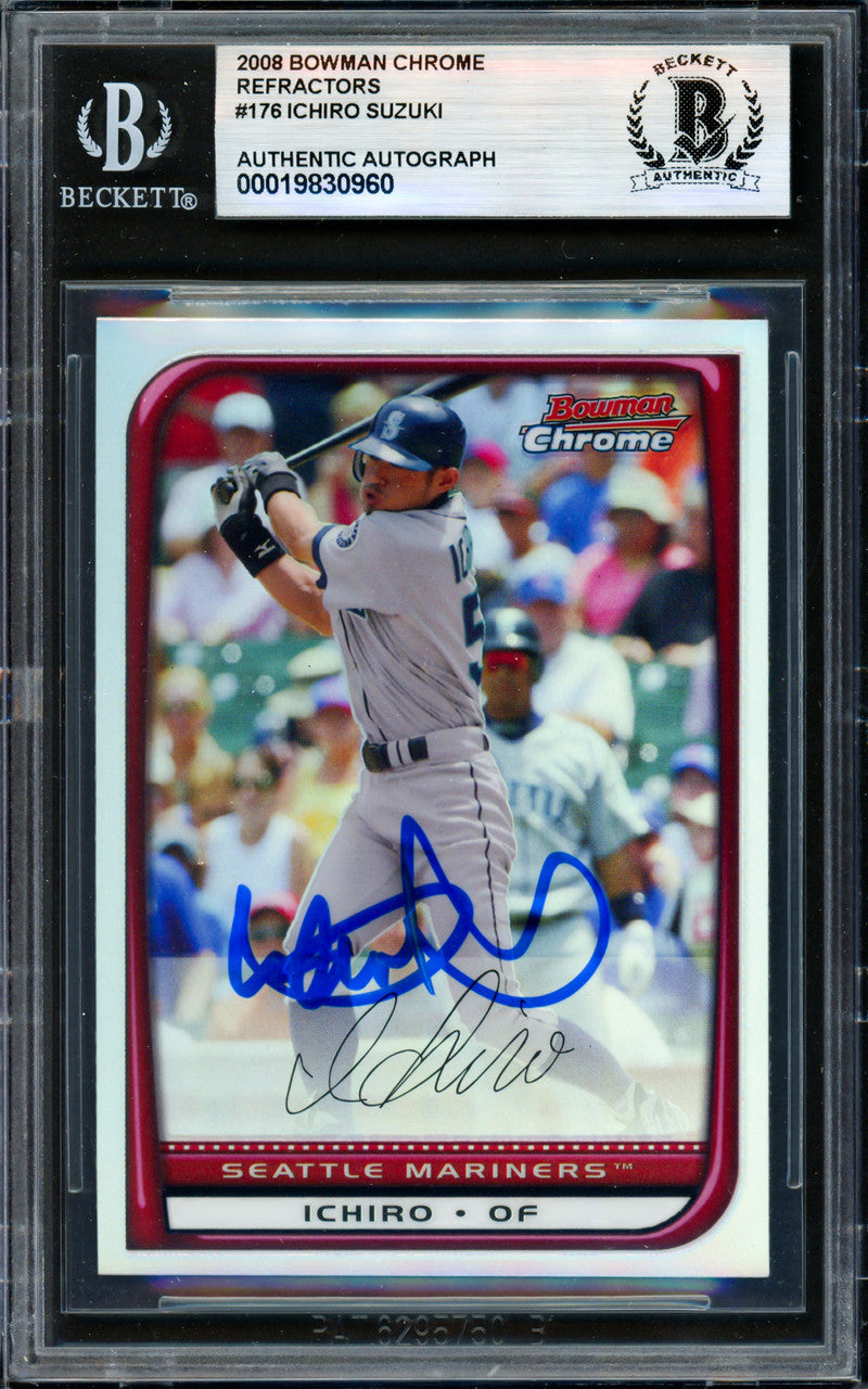 Ichiro Suzuki Autographed 2008 Bowman Chrome Refractor Card #176 Seattle Mariners Beckett BAS #19830960