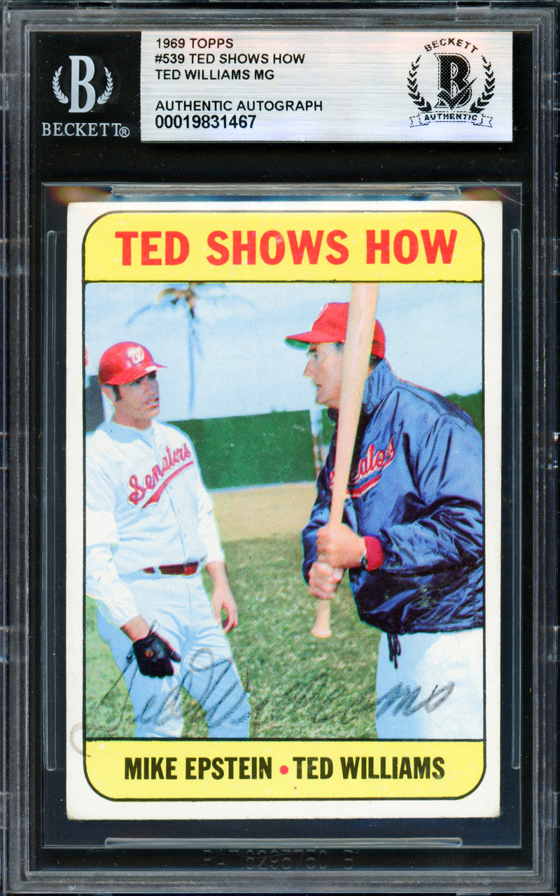 Ted Williams Autographed 1969 Topps Card #539 Washington Senators Beckett BAS #19831467
