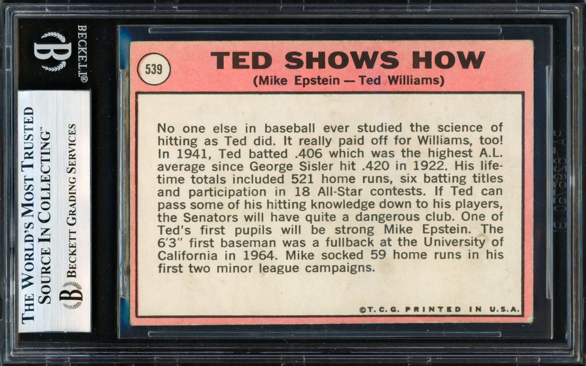 Ted Williams Autographed 1969 Topps Card #539 Washington Senators Beckett BAS #19831467