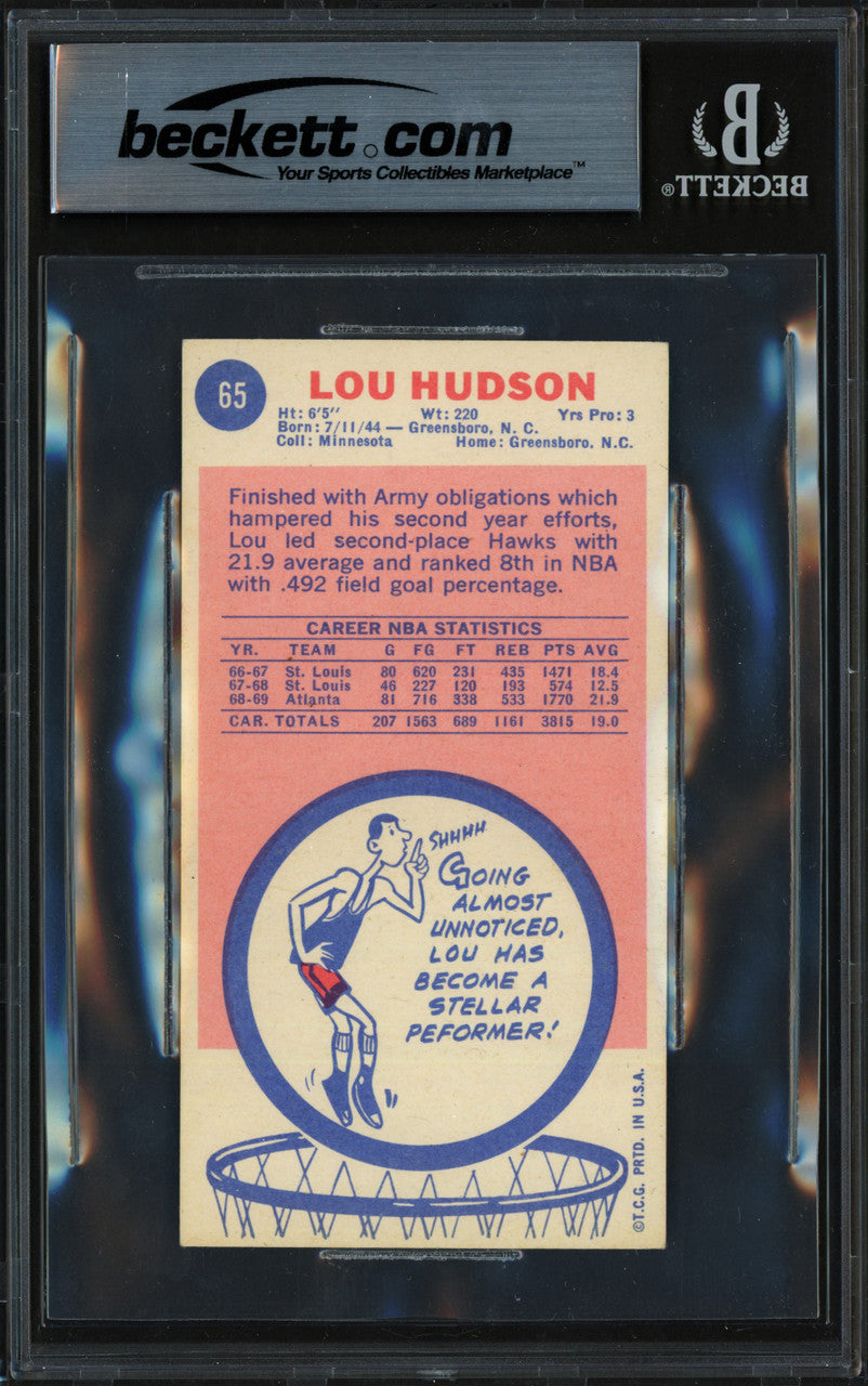 Lou Hudson Autographed 1969-70 Topps Rookie Card #65 Atlanta Hawks Beckett BAS #19958729