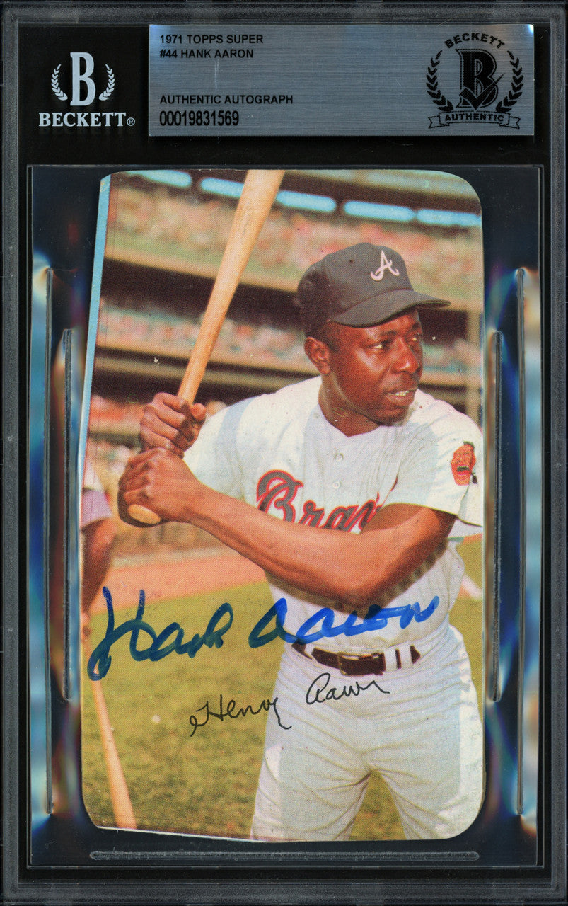 Hank Aaron Autographed 1971 Topps Super Card #44 Atlanta Braves (Miscut) Beckett BAS #19831569