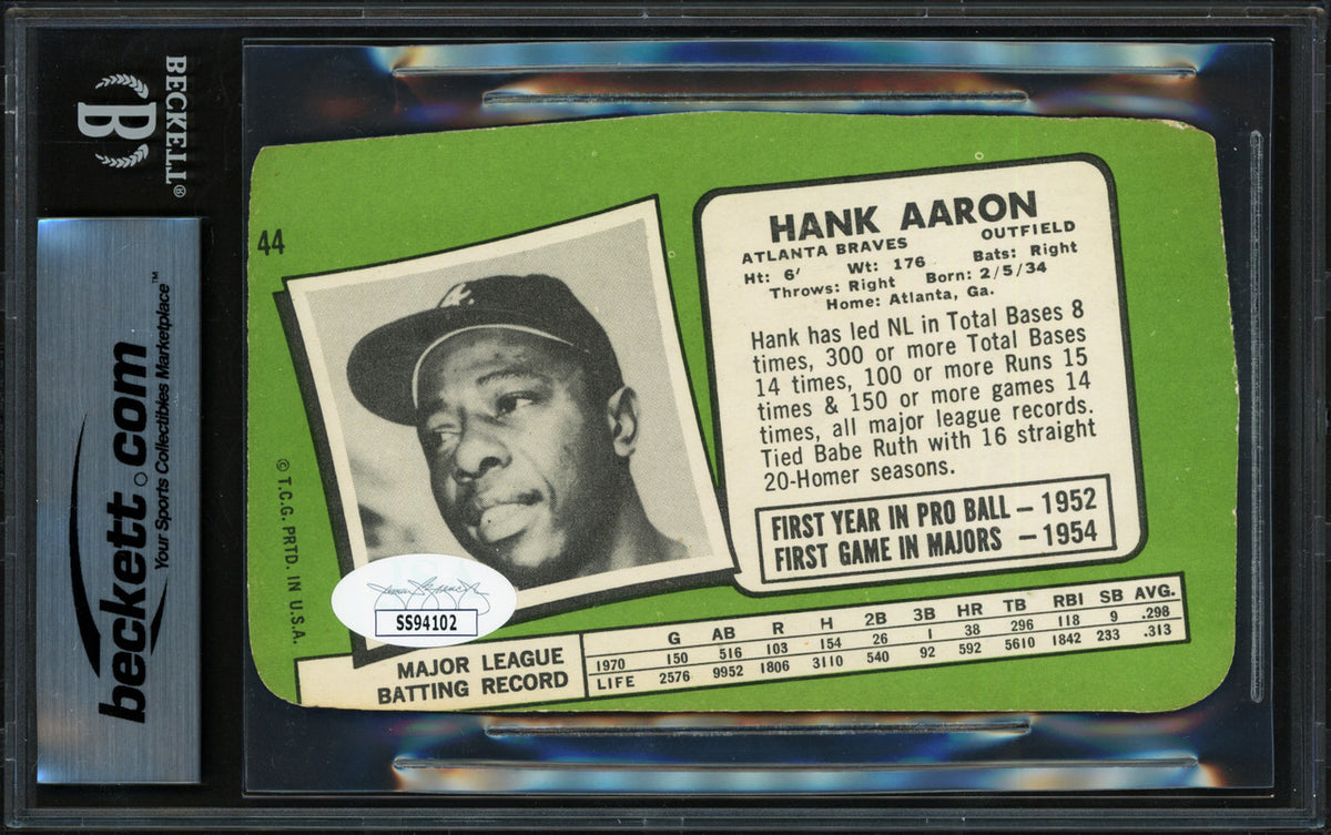 Hank Aaron Autographed 1971 Topps Super Card #44 Atlanta Braves (Miscut) Beckett BAS #19831569