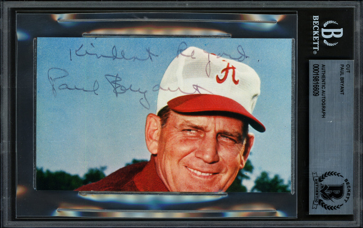 Paul Bear Bryant Autographed 3x5 Cut Photo Alabama "Kindest Regards" Beckett BAS #19816609