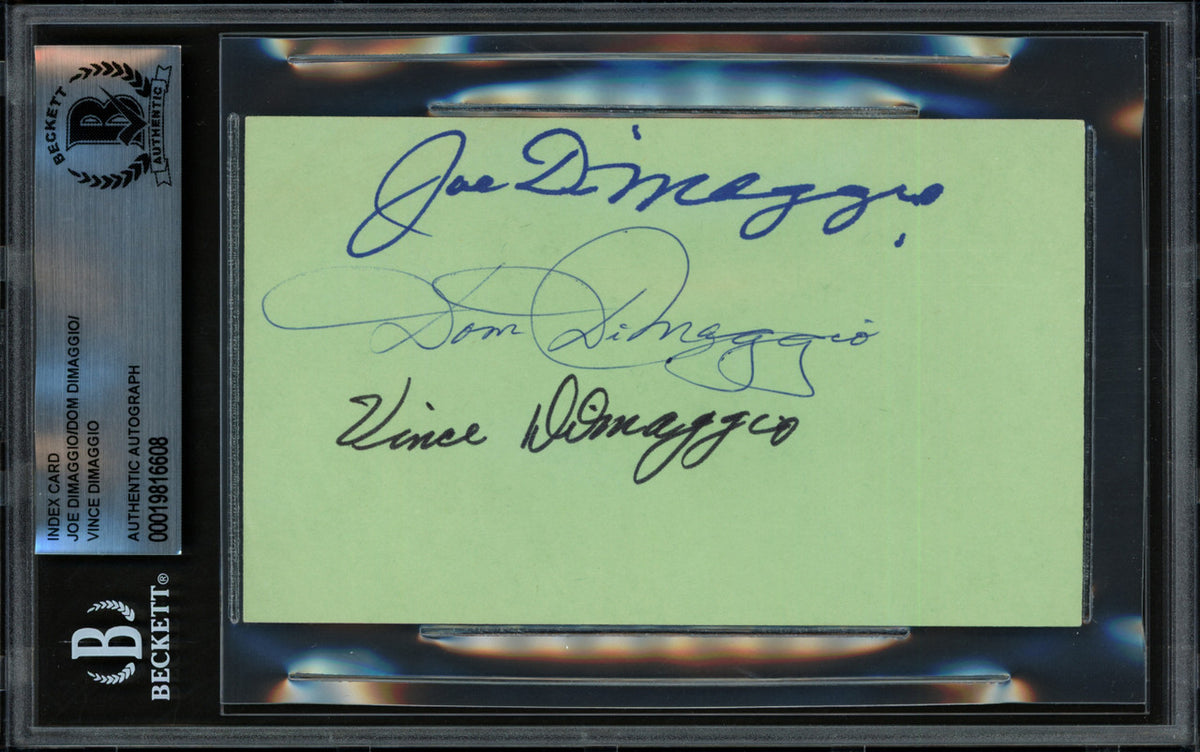 Joe, Dom & Vince Dimaggio Autographed 3x5 Index Card Beckett BAS #19816608