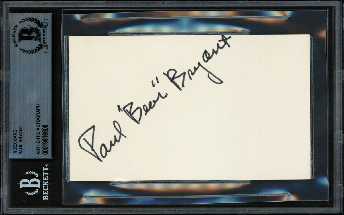 Paul Bear Bryant Autographed 3x5 Index Card Alabama Beckett BAS #19816606