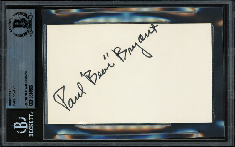 Paul Bear Bryant Autographed 3x5 Index Card Alabama Beckett BAS #19816606
