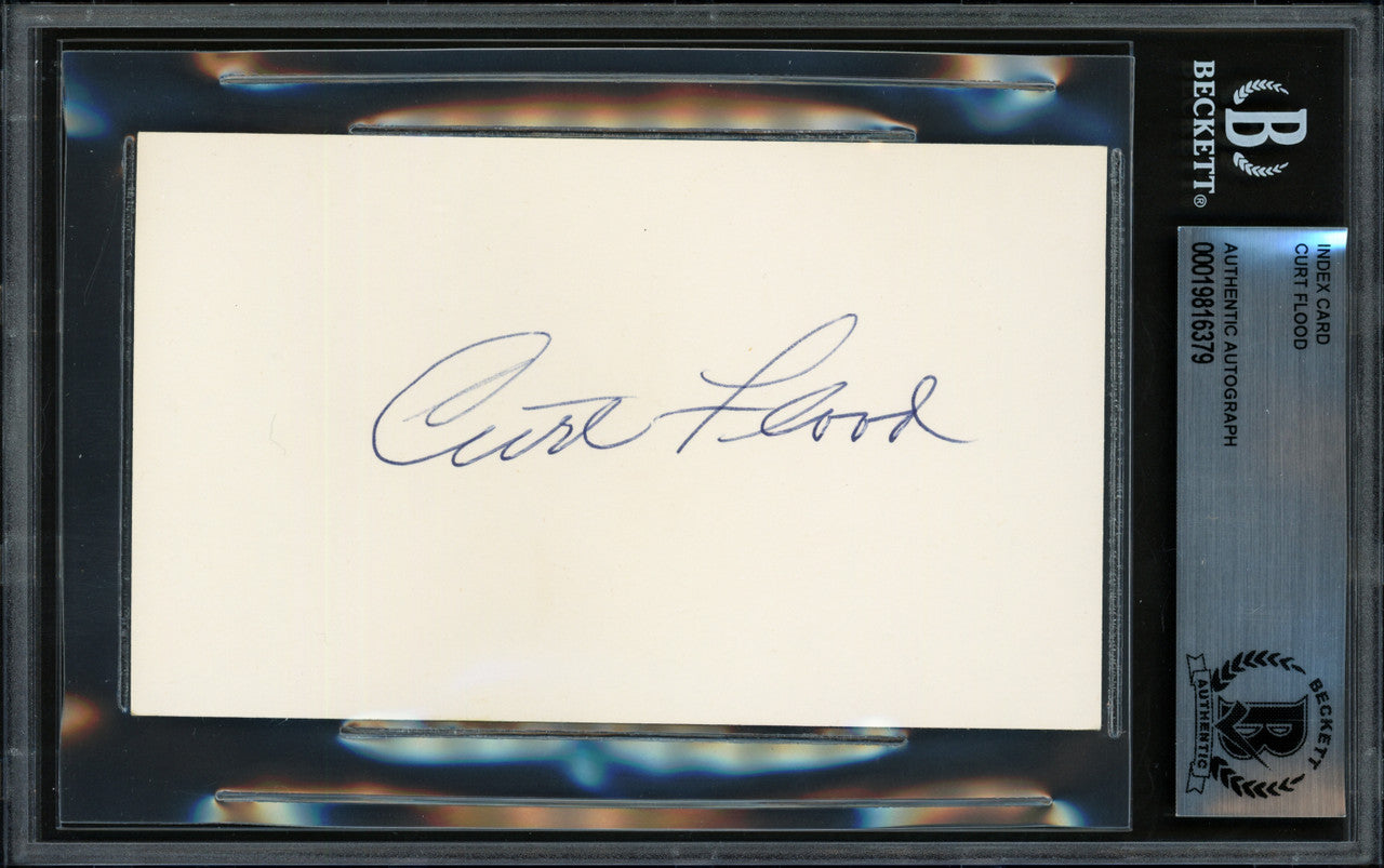 Curt Flood Autographed 3x5 Index Card St. Louis Cardinals Beckett BAS #19816379