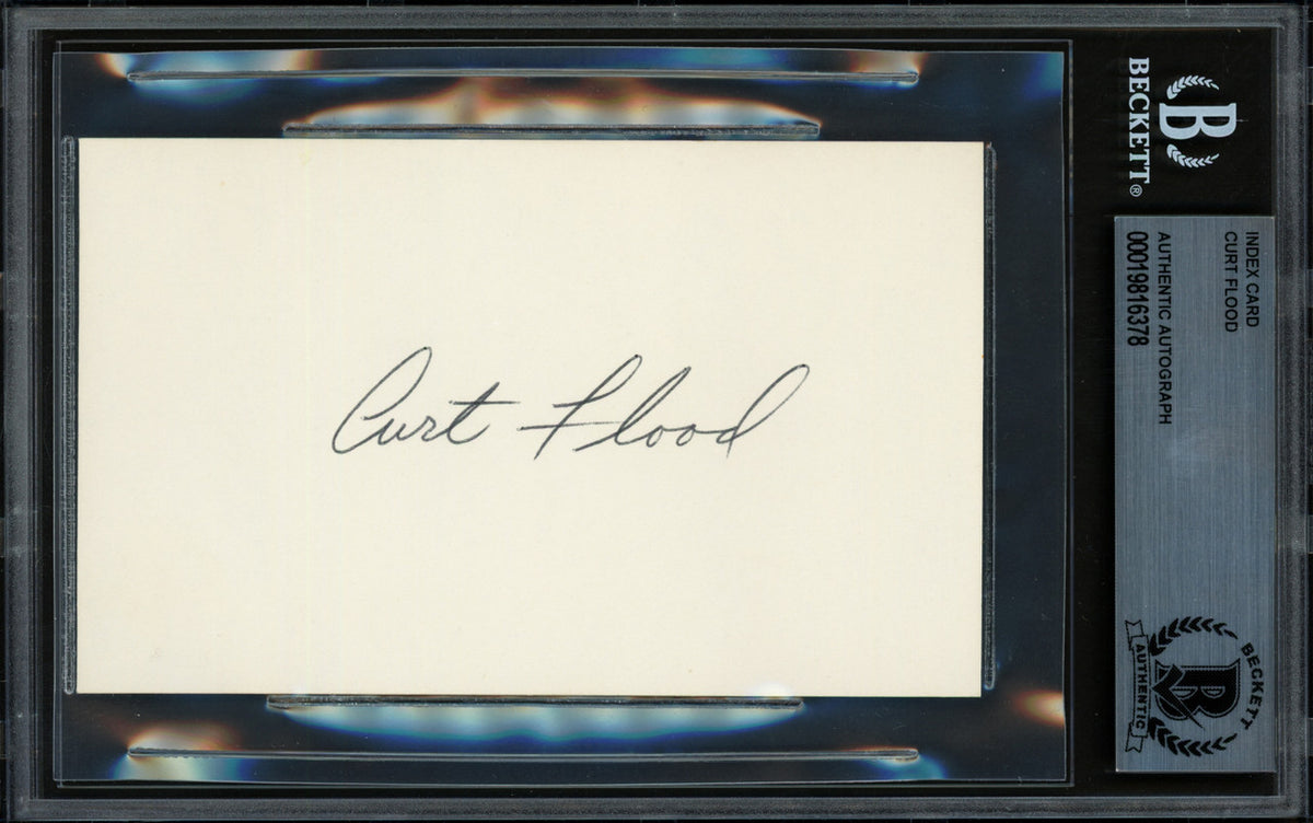 Curt Flood Autographed 3x5 Index Card St. Louis Cardinals Beckett BAS #19816378