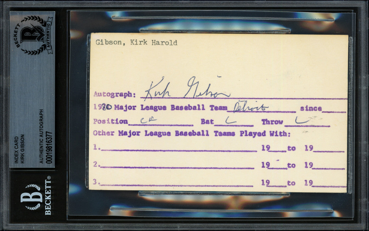 Kirk Gibson Autographed 1980 Rookie 3x5 Index Card Detroit Tigers Beckett BAS #19816377