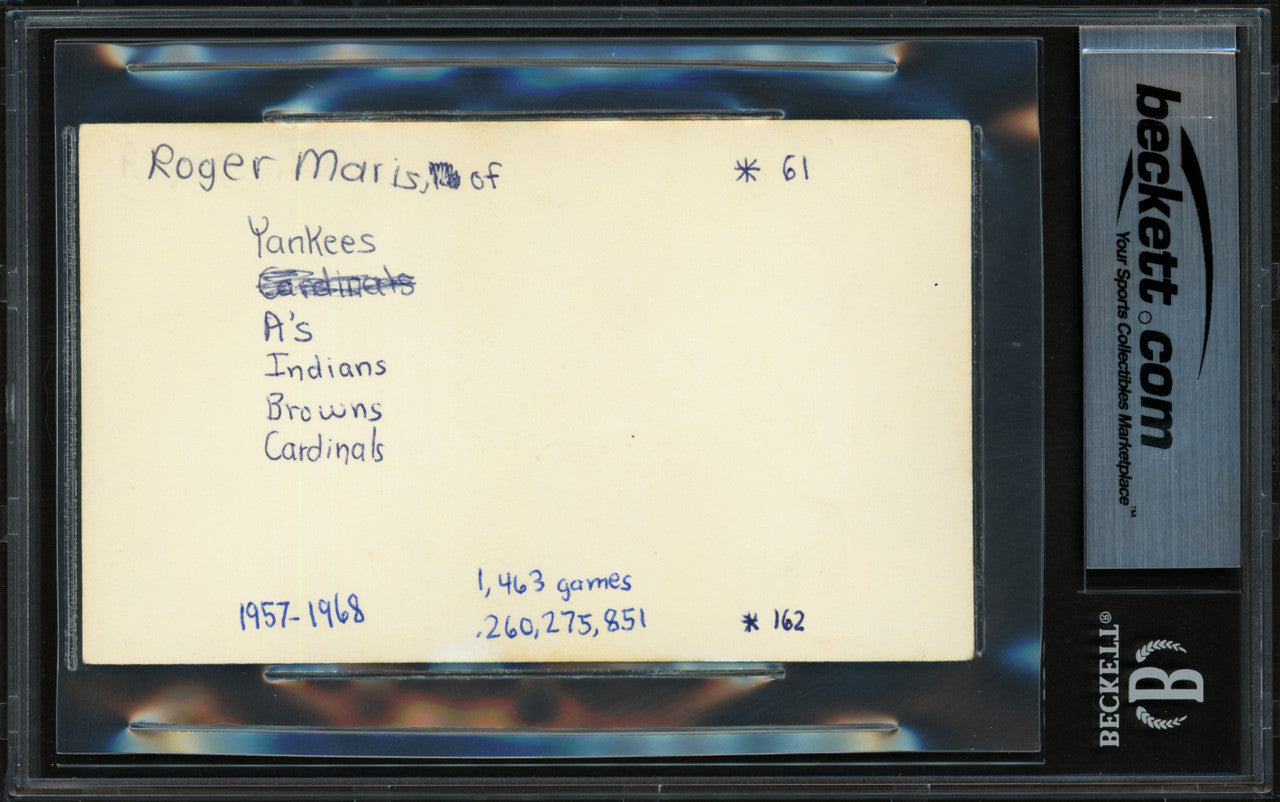 Roger Maris Autographed 3x5 Index Card New York Yankees Beckett BAS #19816376