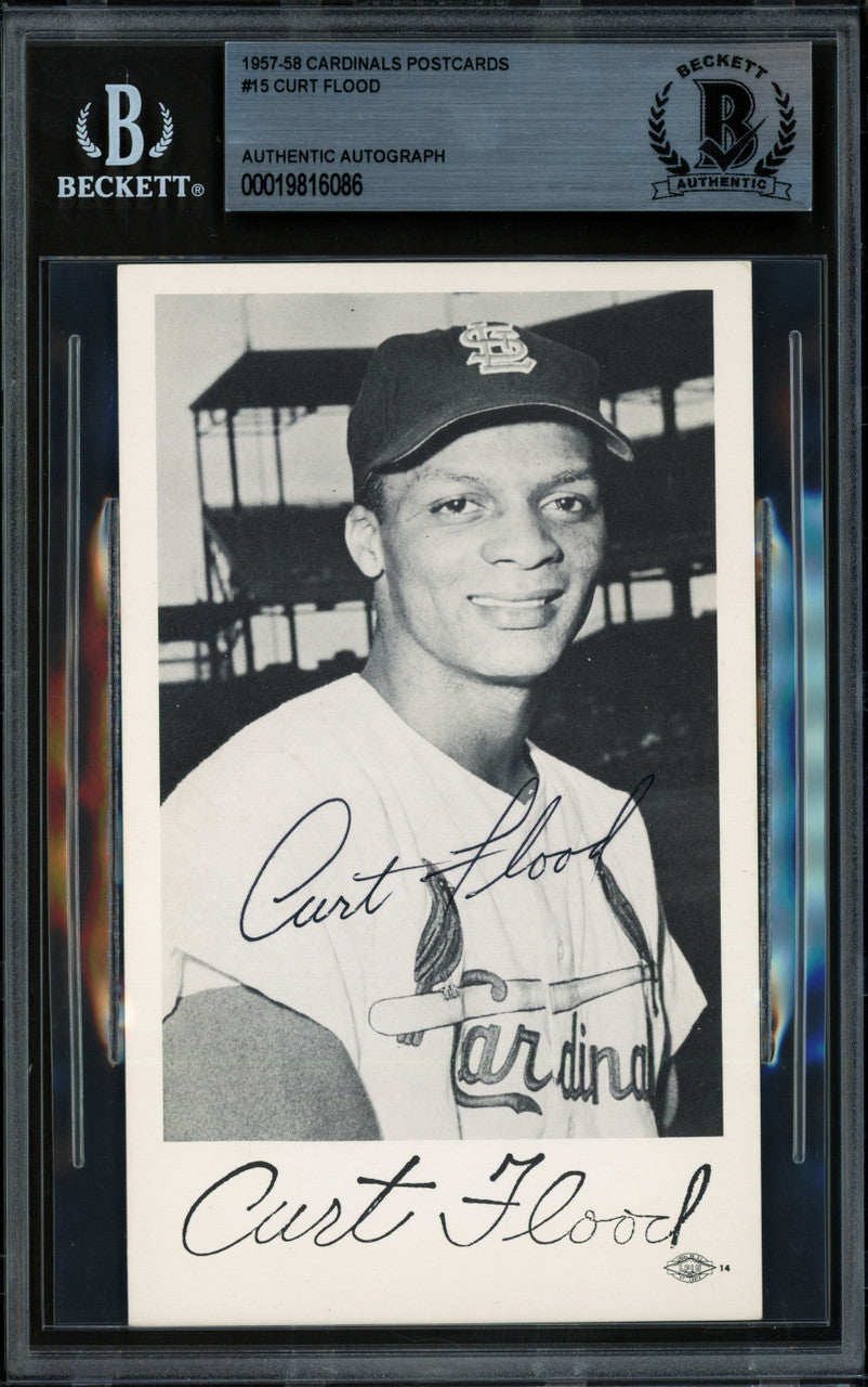 Curt Flood Autographed Postcard St. Louis Cardinals Beckett BAS #19816086
