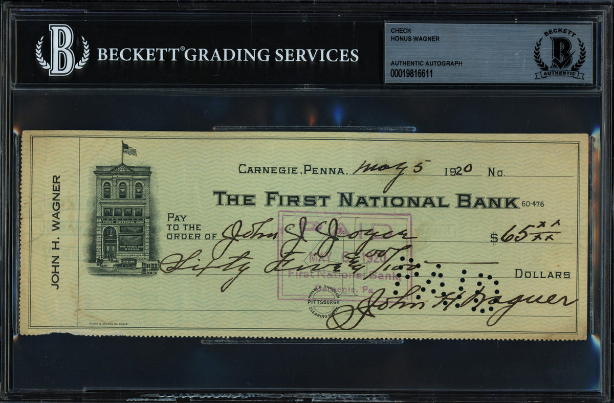 Honus Wagner Autographed Check Beckett BAS #19816611
