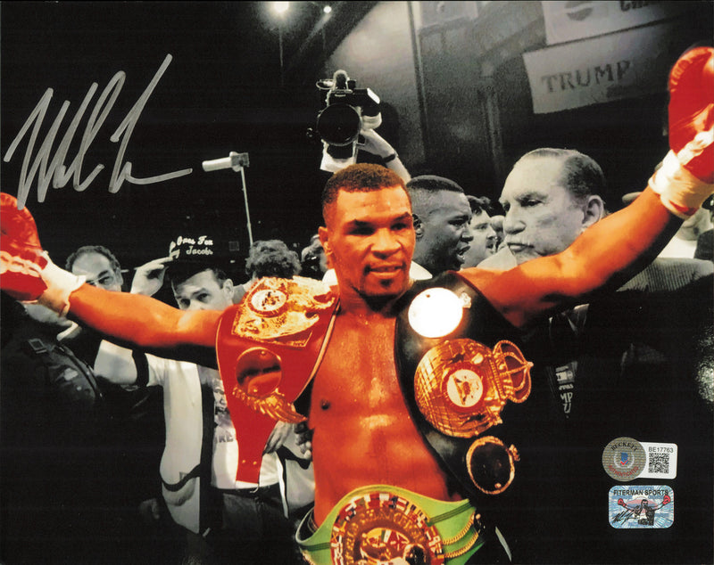 Mike Tyson Autographed 8x10 Photo Belts Beckett BAS #BE17763