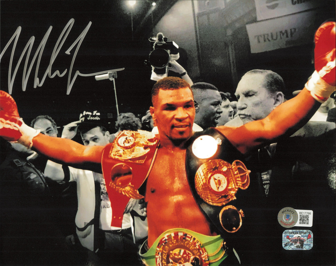 Mike Tyson Autographed 8x10 Photo Belts Beckett BAS #BE17766