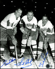 Gordie Howe, Sid Abel, & Ted Lindsay Autographed 8x10 Photo Production Line Beckett BAS #AE85141