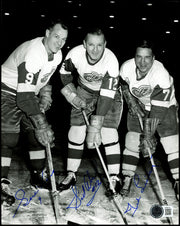 Gordie Howe, Sid Abel, & Ted Lindsay Autographed 8x10 Photo Production Line Beckett BAS #AE85142