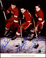 Gordie Howe, Sid Abel, & Ted Lindsay Autographed 8x10 Photo Production Line Beckett BAS #AE85146