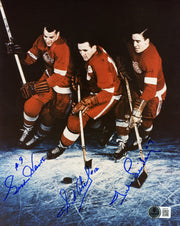 Gordie Howe, Sid Abel, & Ted Lindsay Autographed 8x10 Photo Production Line Beckett BAS #AE85148