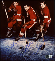 Gordie Howe, Sid Abel, & Ted Lindsay Autographed 8x10 Photo Production Line Beckett BAS #AE85149