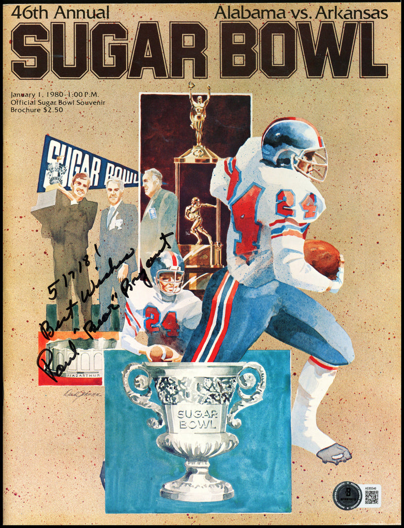 Paul "Bear" Bryant Autographed 1980 Sugar Bowl Program University of Alabama "Best Wishes" Beckett BAS #AE85546