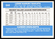 Lenn Sakata Autographed 1982 Donruss Card #644 Baltimore Orioles SKU #263605