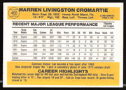 Warren Cromartie Autographed 1983 Donruss Card #466 Montreal Expos SKU #263742